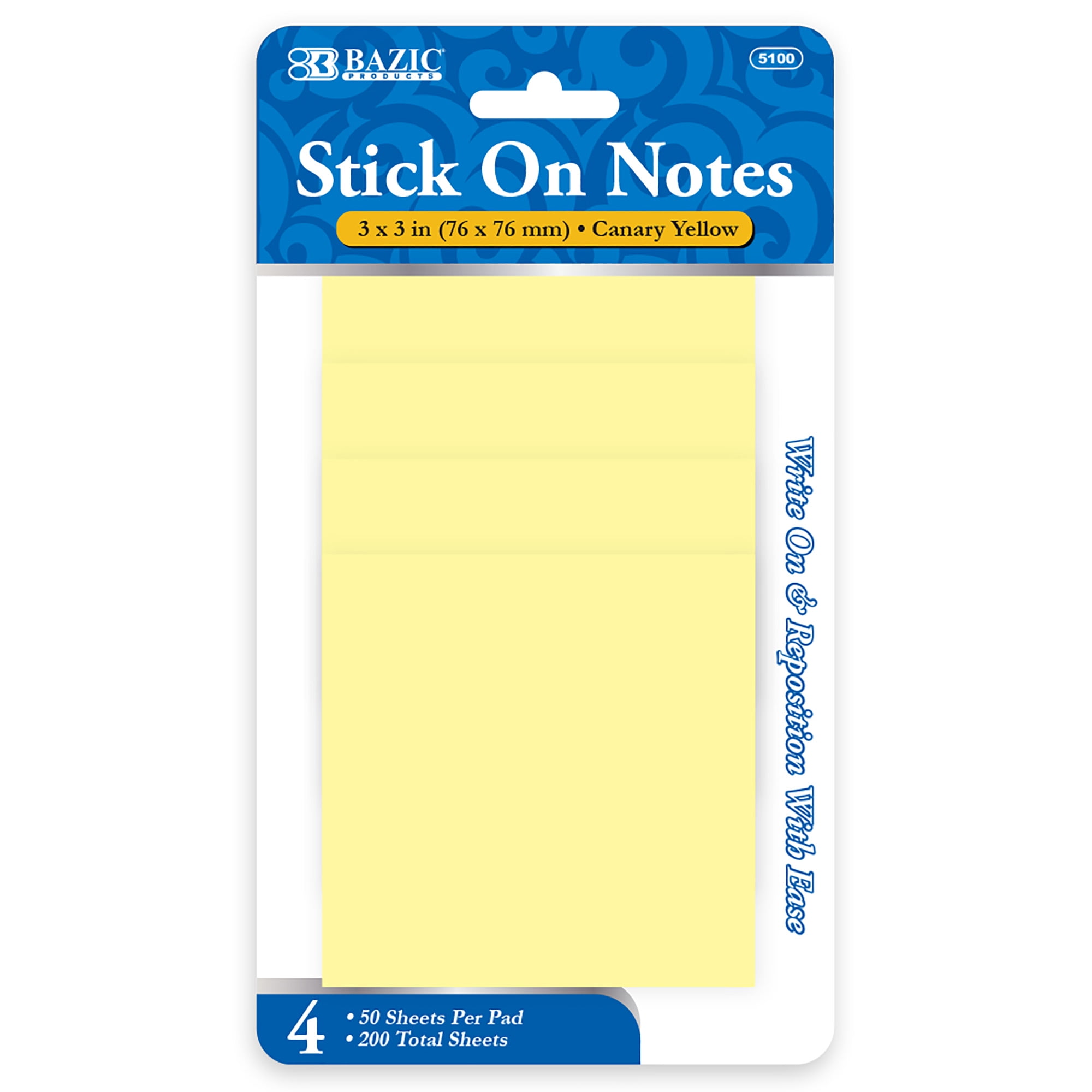 BAZIC Sticky Notes 3x3 Canary Yellow Self Stick, (200 Sheets/Pack), 1-Pack  