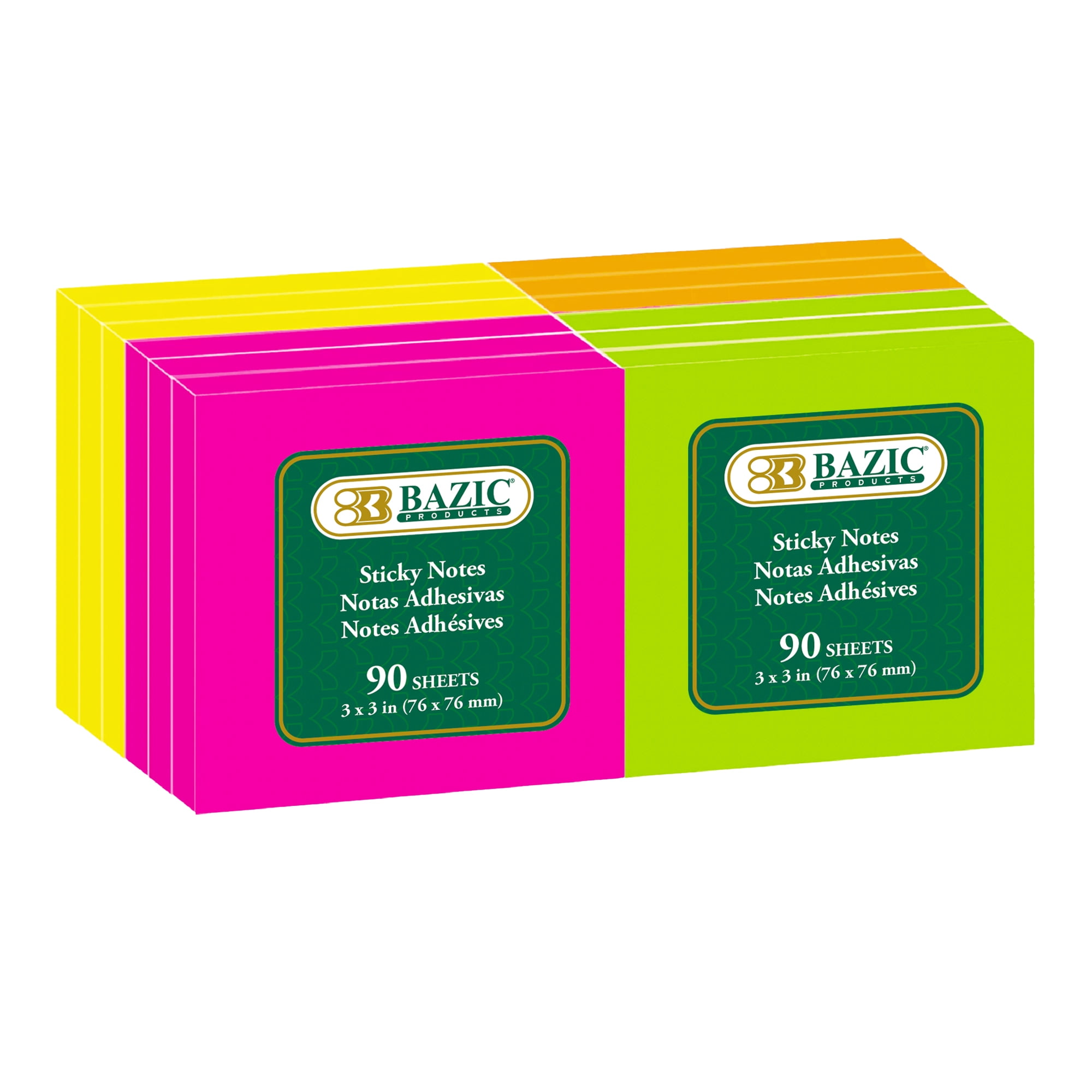 BAZIC Sticky Notes 3x3 Neon Assorted Colors, (1080 Sheets/Pack), 1-Pack ...