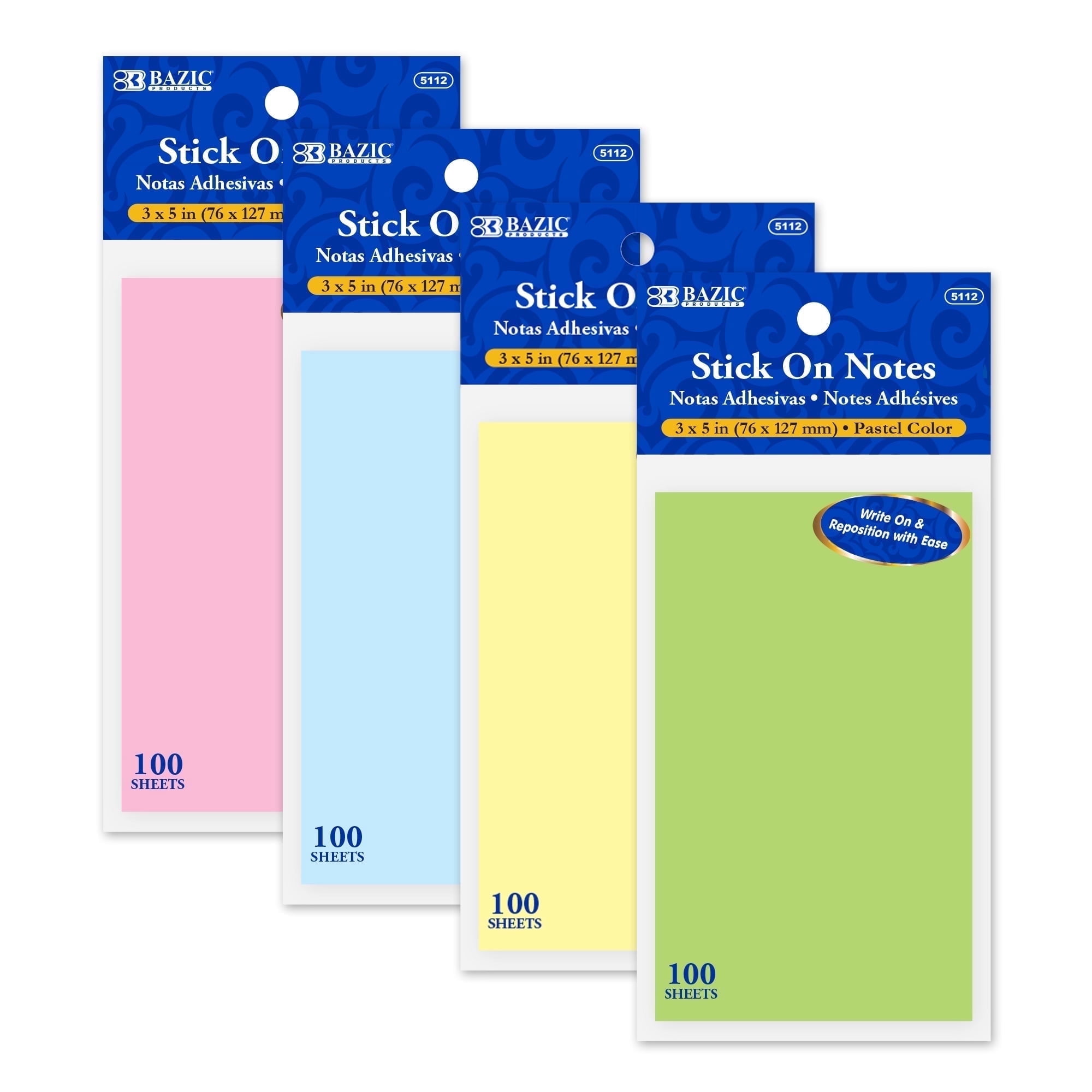 BAZIC Sticky Notes 3x5 Yellow Color (100 Sheets/Pack) 4-Pack - Walmart.com