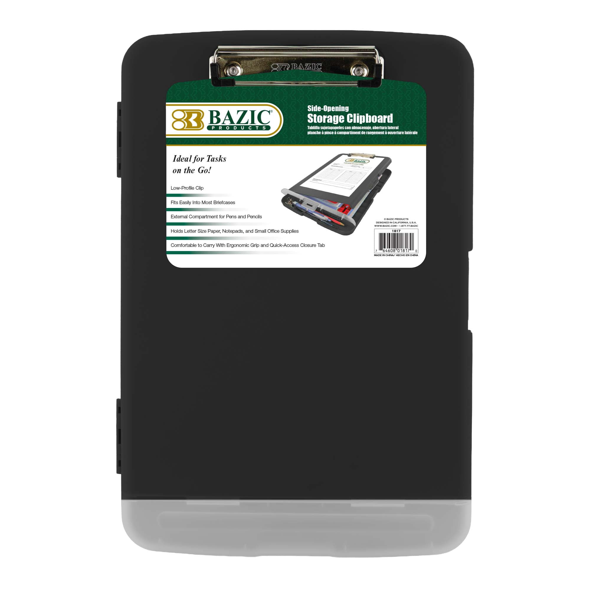 BAZIC Storage Clipboard with Pen Holder, Black, 14" x 9.8", 12 Count