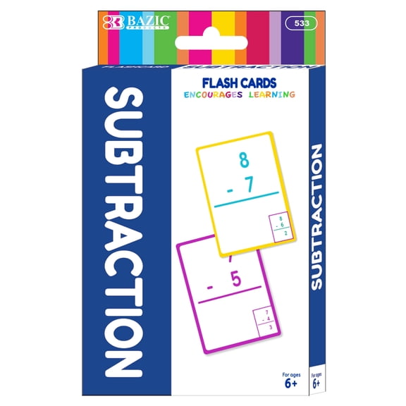 BAZIC Subtraction Flash Cards, Numbers Math Flashcards (36/Pack), 24-Packs