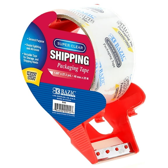 BAZIC Super Clear Heavy Duty Packing Tape w/ Dispenser 1.88" x 27.3 Yards, 1-Pack