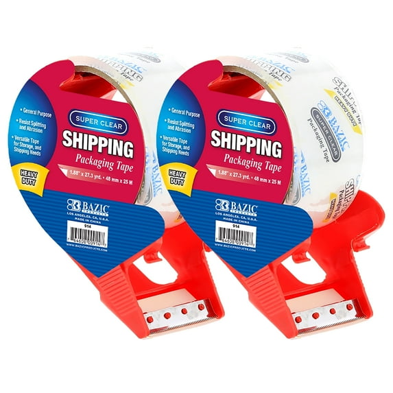BAZIC Super Clear Heavy Duty Packaging Tape Packing Tape w/ Dispenser 1.88" x 27 Yards, 2-Packs