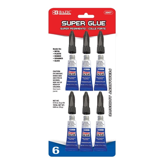 BAZIC Super Glue 3g/0.10Oz, Clear Adhesive Fluid Liquid (6/Pack), 1-Pack