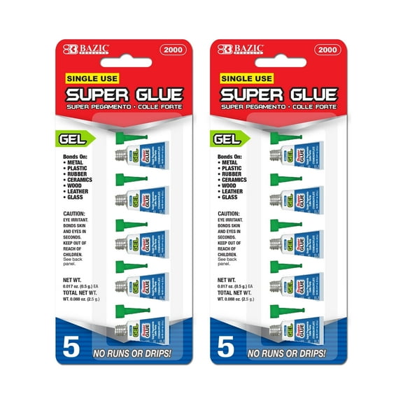 BAZIC Super Glue Gel 0.5g Clear No Run Fast Dry Adhesive (5/Pack), 2-Packs