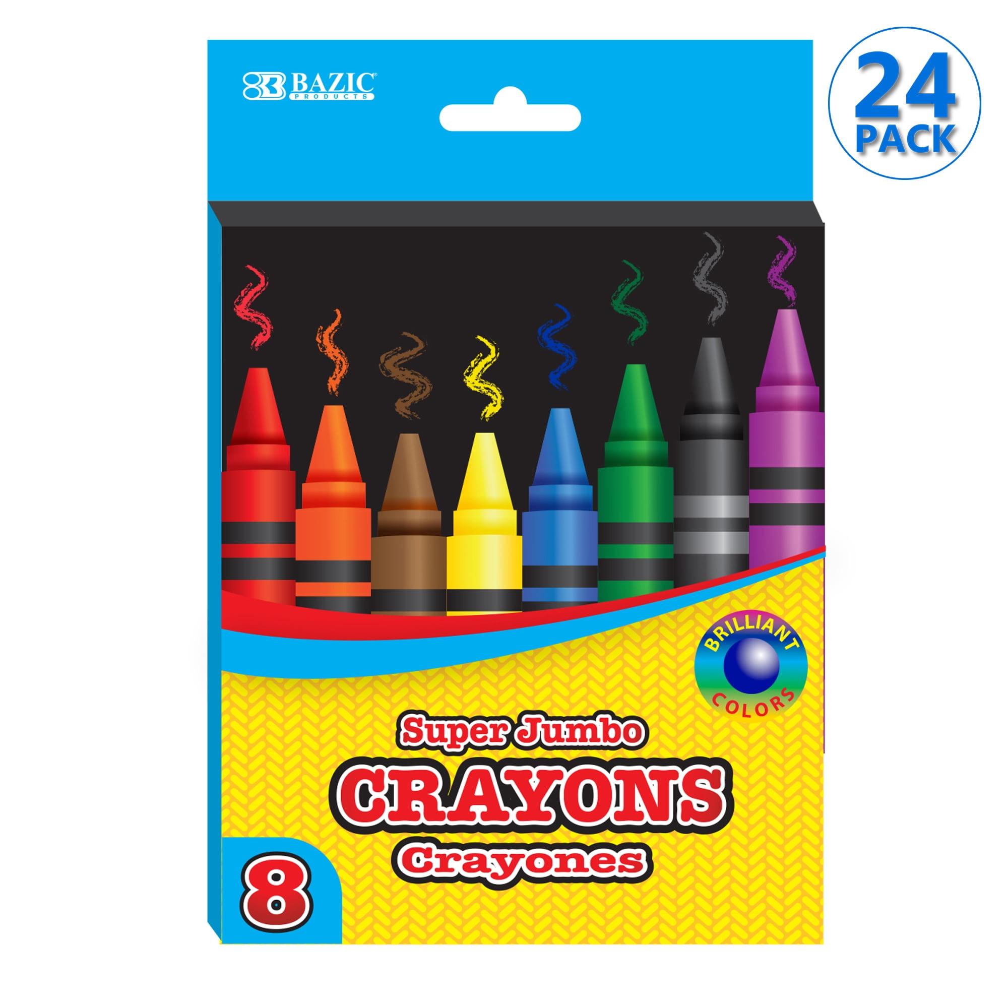 BAZIC Super Jumbo Crayons 8 Color, Non Toxic Crayon (8/Pack), 24-Packs