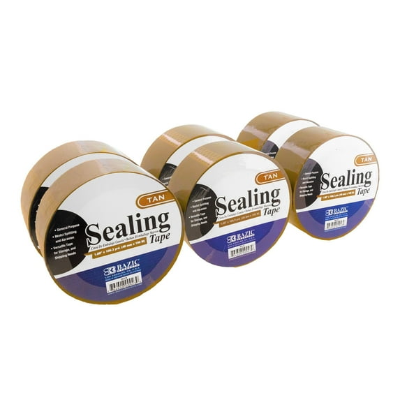 BAZIC Tan Packaging Tape 1.88"x109.3 Yards, Shipping Mailing Moving Sealing Packing Tapes Refill Rolls, 6-Pack