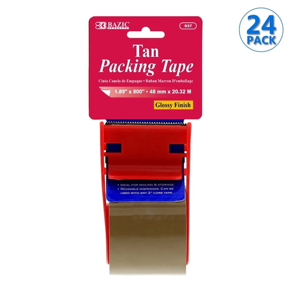 BAZIC Tan Packaging Tape Packing Tape w/ Dispenser 1.88"x800", 24-Pack