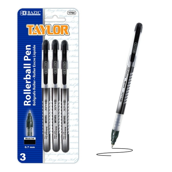 BAZIC Taylor Black Rollerball Pen 0.7mm w/ Regulator, (3/Pack), 24-Pack