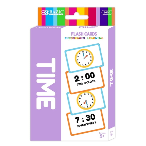 BAZIC Telling Time Flash Cards Learn to Read Time, Read Clocks Numerals & Analog (36/Pack), 1-Pack