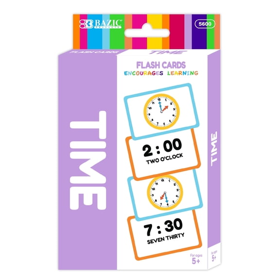 BAZIC Telling Time Flash Cards Learn to Read Time, Read Clocks Numerals & Analog (36/Pack), 1-Pack