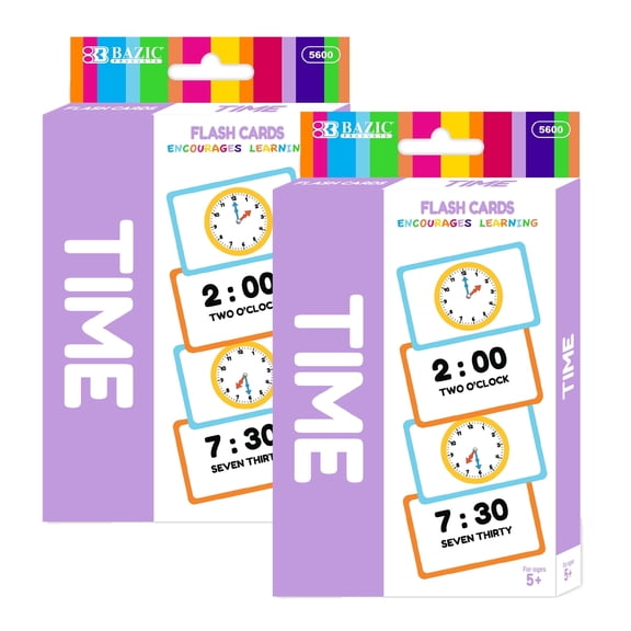 BAZIC Telling Time Flash Cards Learn to Read Time, Read Clocks Numerals & Analog (36/Pack), 2-Pack