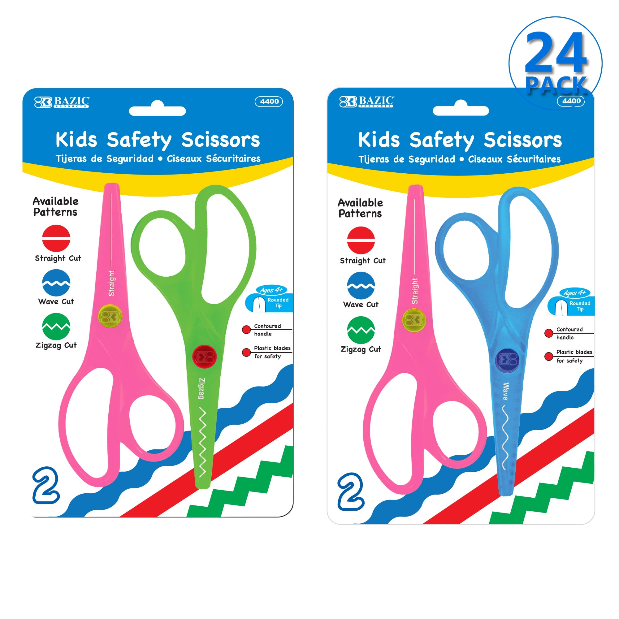 Safety Scissors, Rounded Tip, Straight Handle, Assorted Handle Colors,  3/Pack
