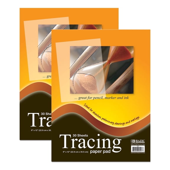 BAZIC Tracing Paper Pad 30 Sheets 9" X 12" White Translucent Trace Paper, 2-Pack