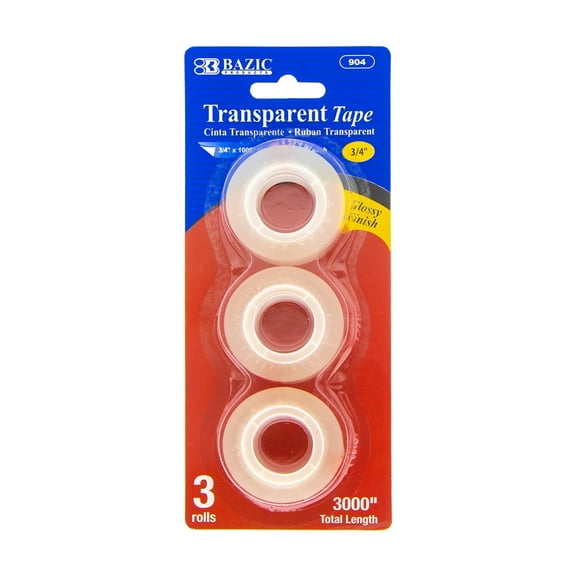 BAZIC Transparent Tape Refill 3/4" X 1000", Glossy Finish, (3/Pack), 1-Pack