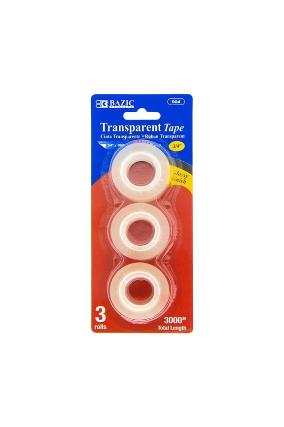 BAZIC Transparent Tape Refill 3/4" X 1000", Glossy Finish, (3/Pack), 1-Pack