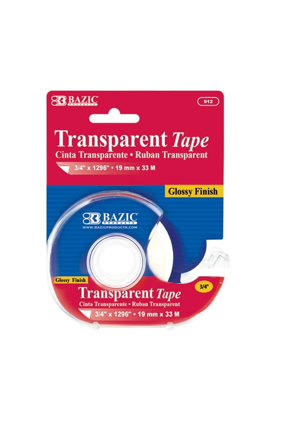 BAZIC Transparent Tape w/ Dispenser 3/4" X 1296", Glossy Finish, 1-Pack