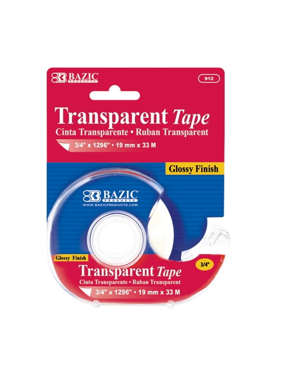 BAZIC Transparent Tape w/ Dispenser 3/4" X 1296", Glossy Finish, 1-Pack