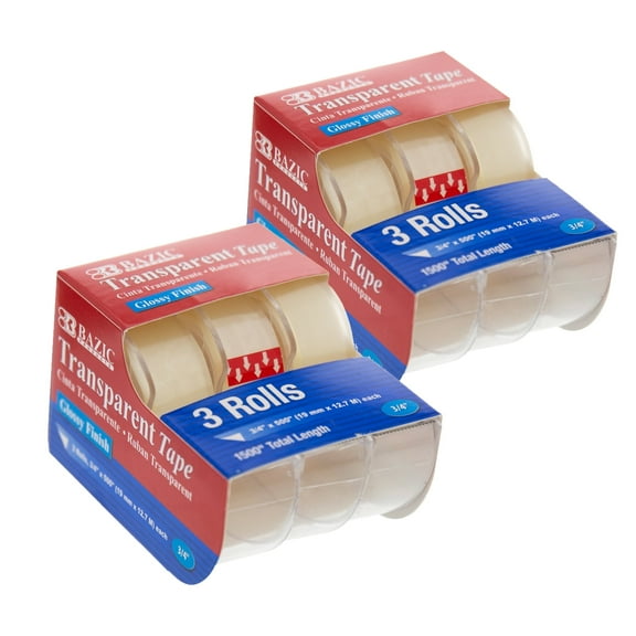 BAZIC Transparent Tape w/ Dispenser 3/4" X 500", Glossy Finish, (3/Pack), 2-Packs