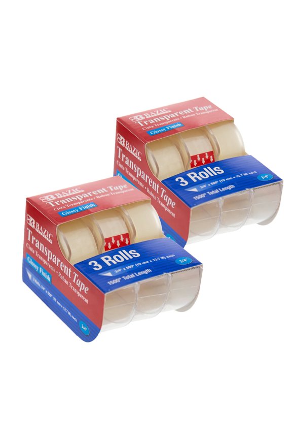 BAZIC Transparent Tape w/ Dispenser 3/4" X 500", Glossy Finish, (3/Pack), 2-Packs