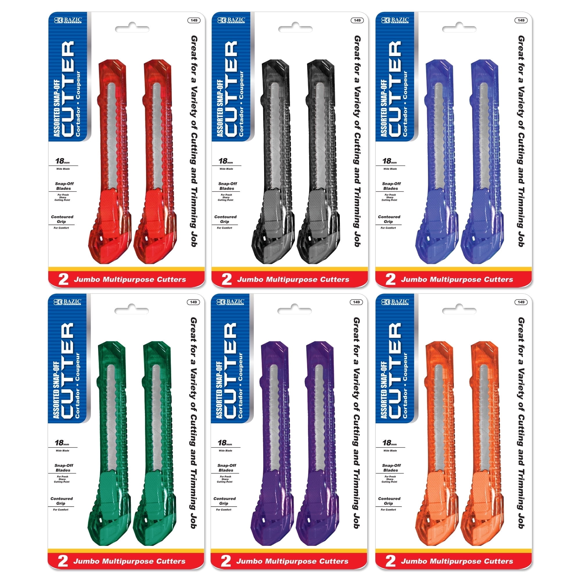 BAZIC Utility Knife Box Cutter 18mm Wide Blade (2/Pack), 24-Packs