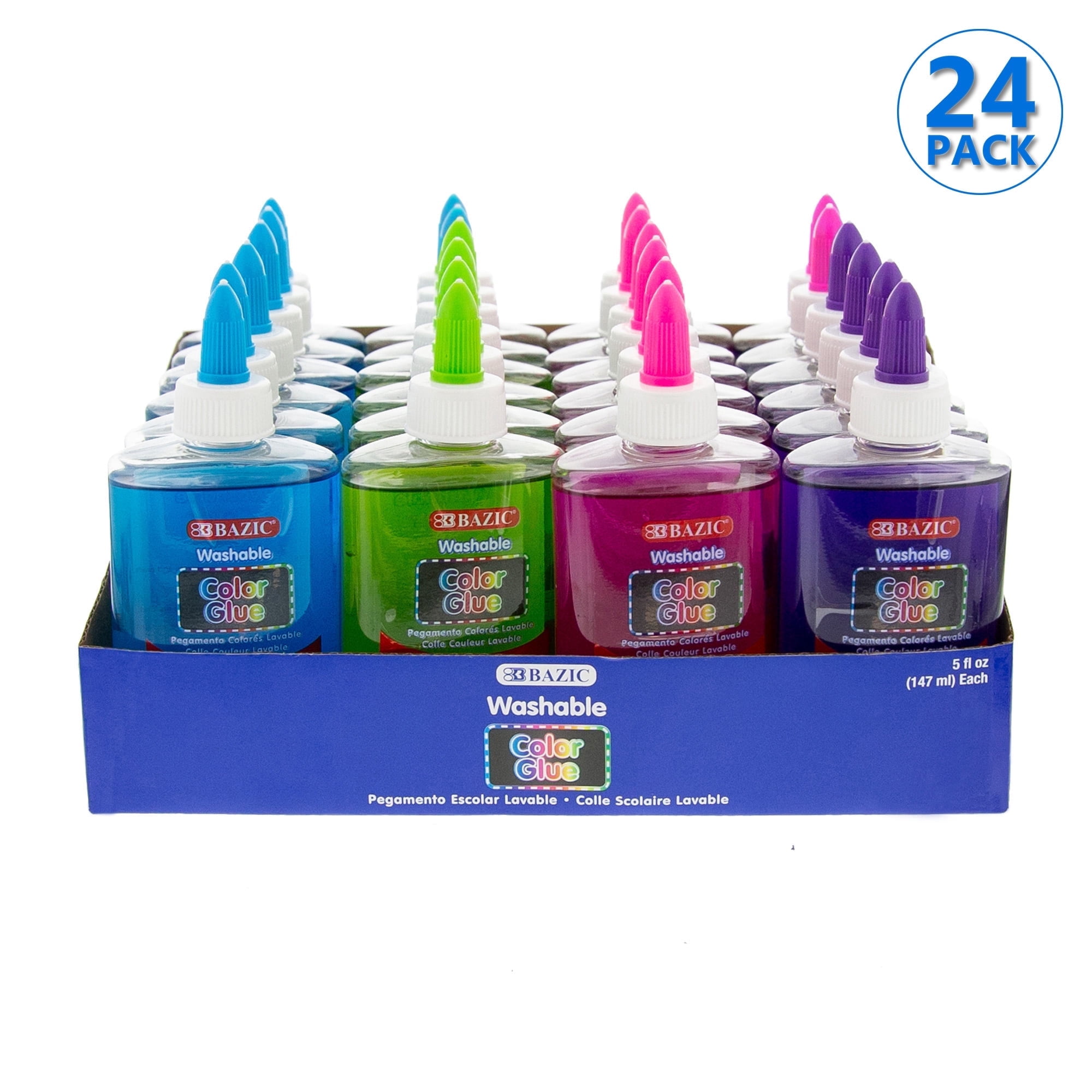 BAZIC Washable Clear School Glue 5 Oz Liquid Clear Glues Making Slime, 24-Pack