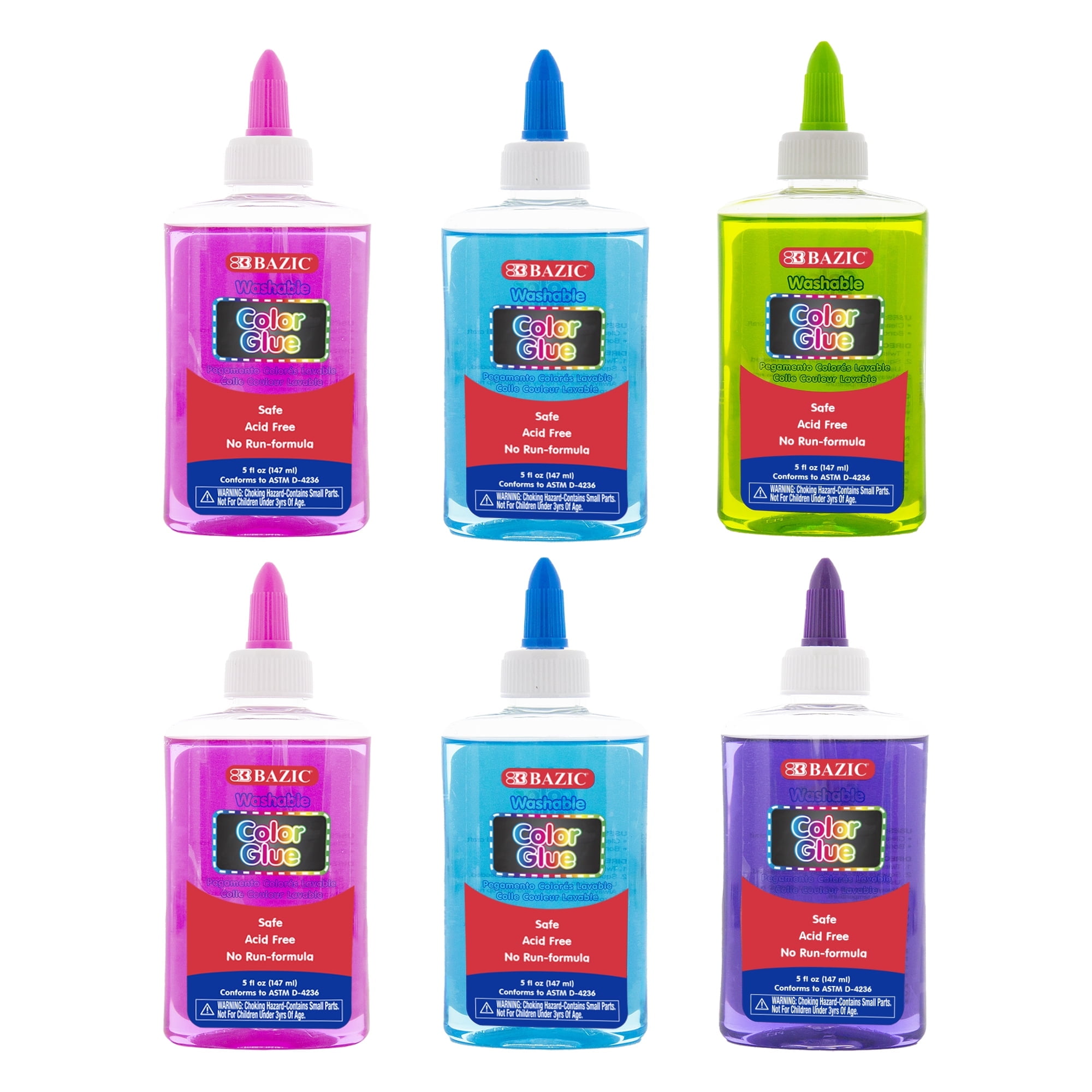 BAZIC Washable Clear School Glue 5 Oz Liquid Clear Glues Making Slime, 6-Pack