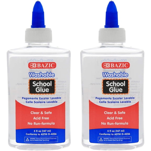BAZIC Washable Clear School Glue 5 oz for Making Slime Art Crafts, 2-Packs