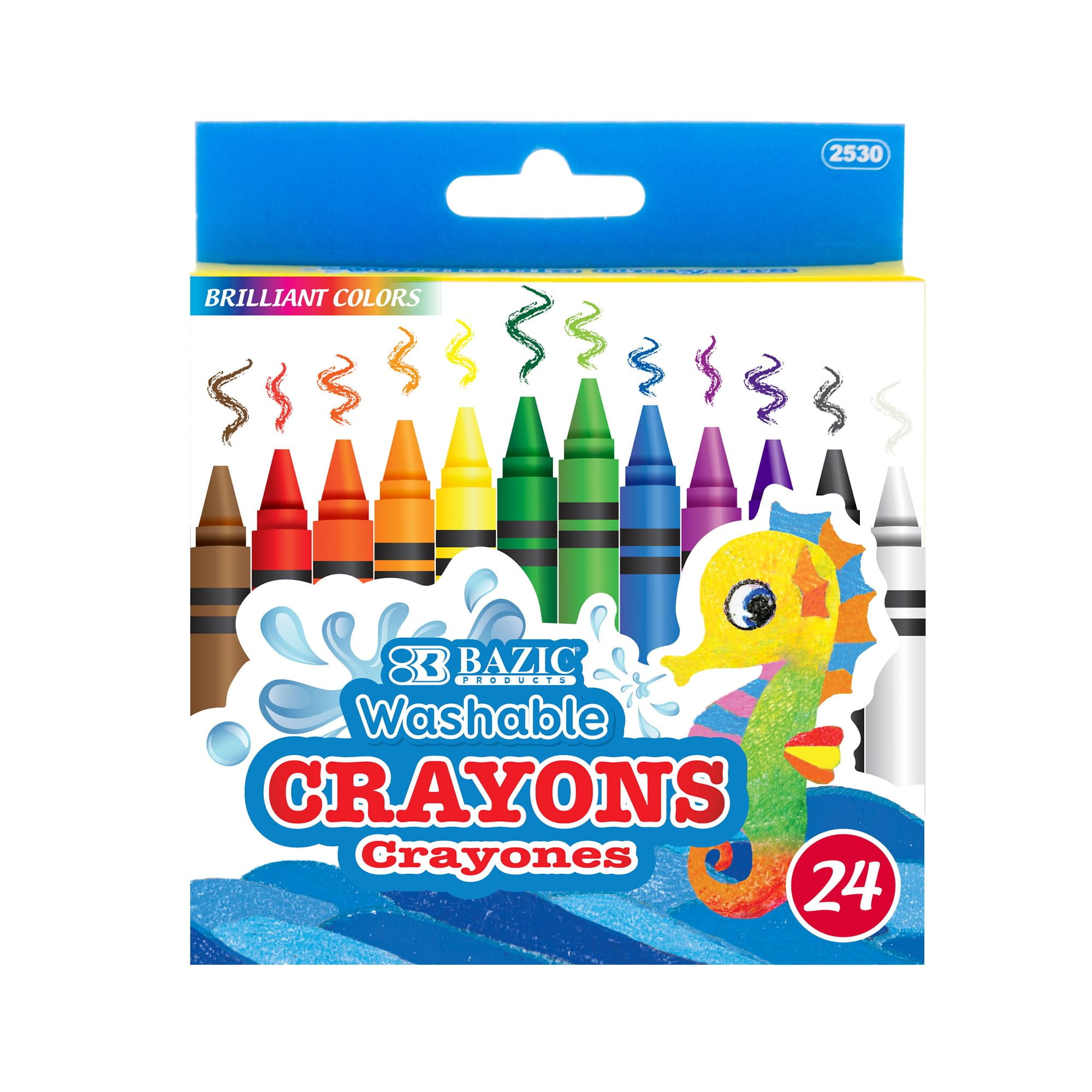 BAZIC Washable Crayons, 24 Assorted Colors, Non-Toxic, 24 Count ...