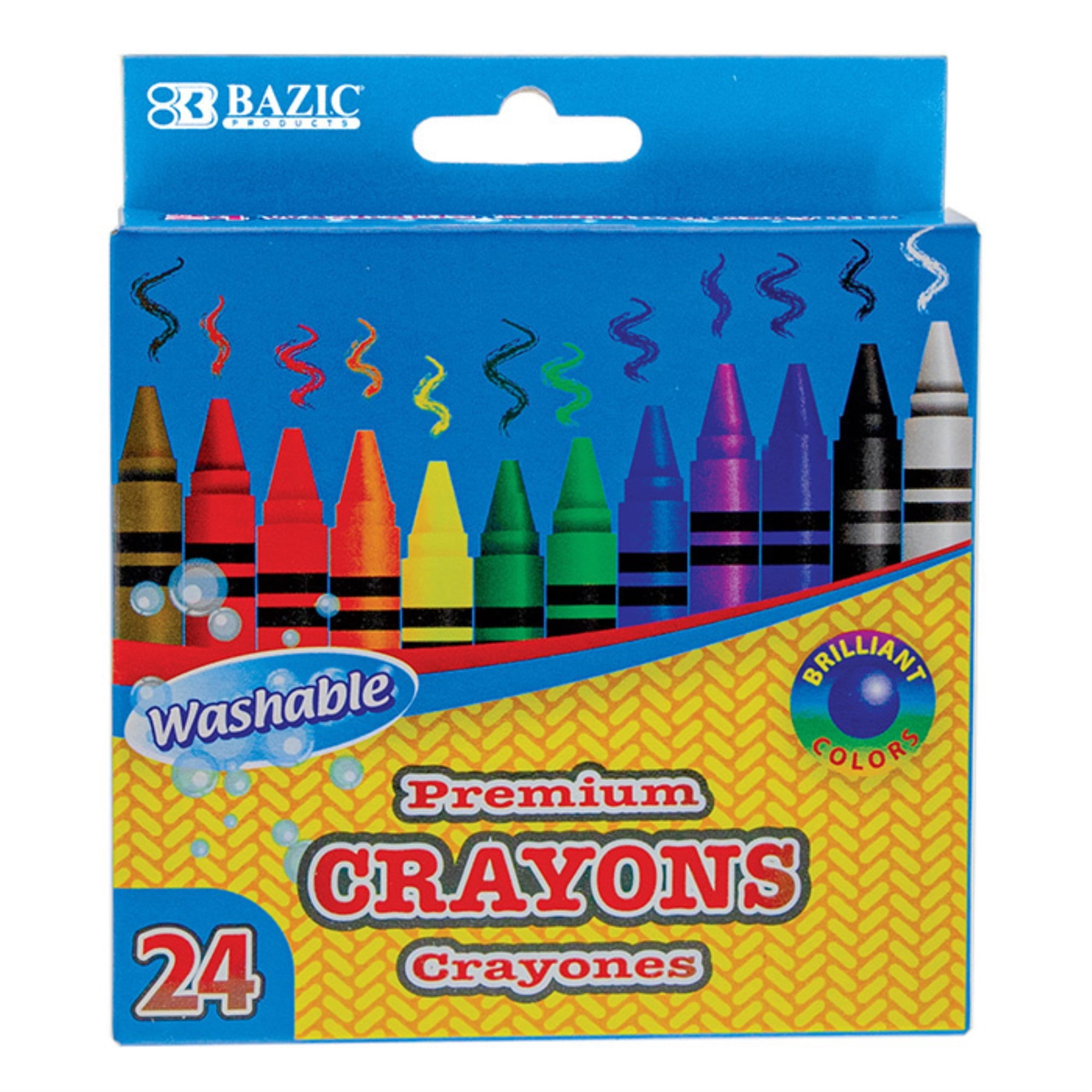 BAZIC Washable Crayons 24 Color, Non Toxic Drawing Crayon (24/Pack), 24 ...