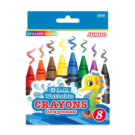 BAZIC Washable Crayons 8 Color, Non Toxic Drawing Crayon (8/Pack), 1-Pack