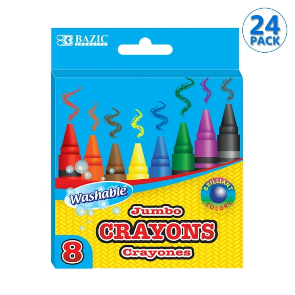 BAZIC Washable Crayons 8 Color, Non Toxic Drawing Crayon (8/Pack), 24-Packs