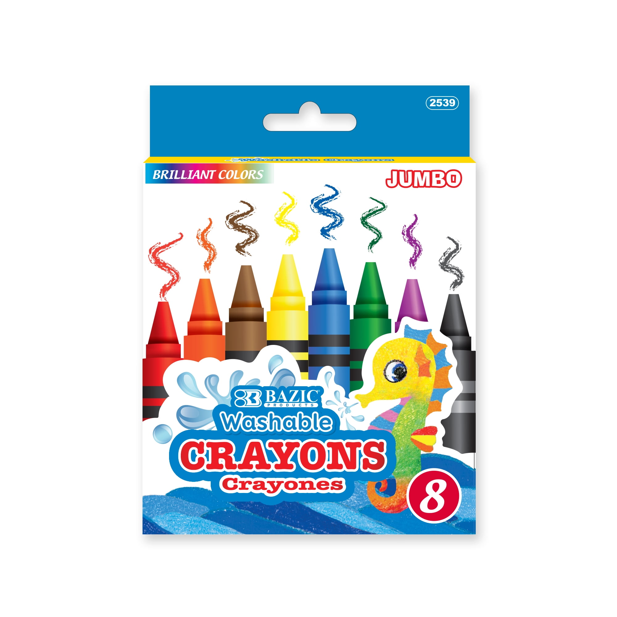 BAZIC Washable Crayons 8 Color, Non Toxic Drawing Crayon (8/Pack), 24-Packs