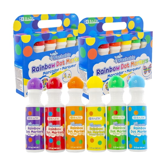 BAZIC Washable Dot Markers for Kids, 6 Colors Marker Kit (6/Pack), 2-Packs