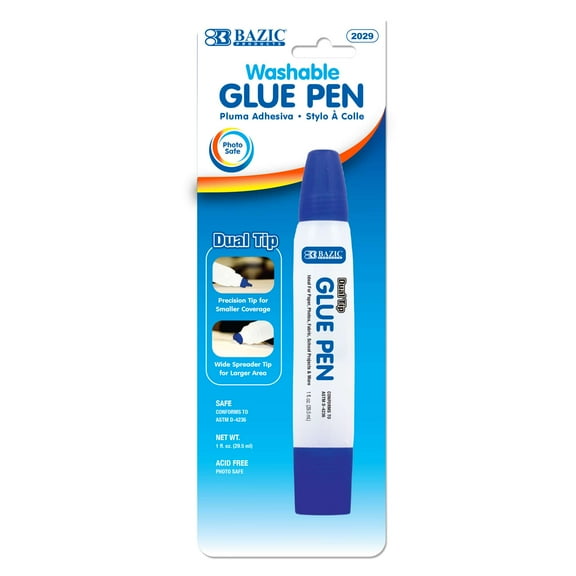 BAZIC Washable Dual Tip Glue Pen 1Oz (29.5 mL), Two-Way Applicator, 1-Pack