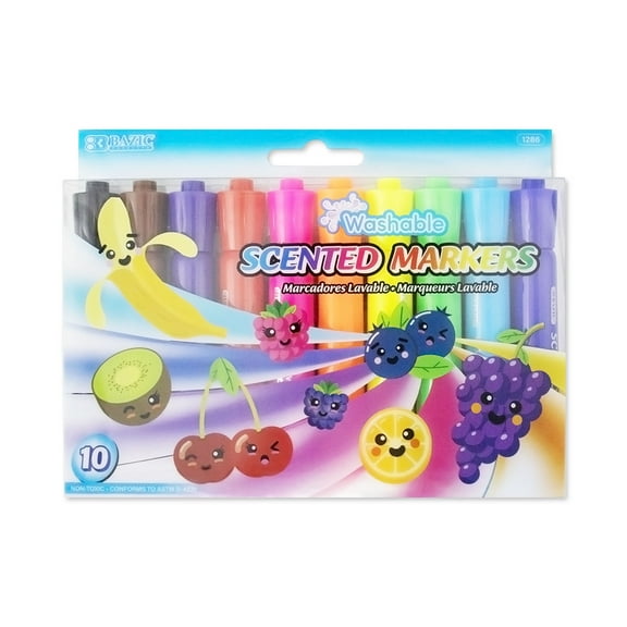 BAZIC Washable Fruit Scented Markers 10 Color Chisel Tip (10/Pack), 1-Pack
