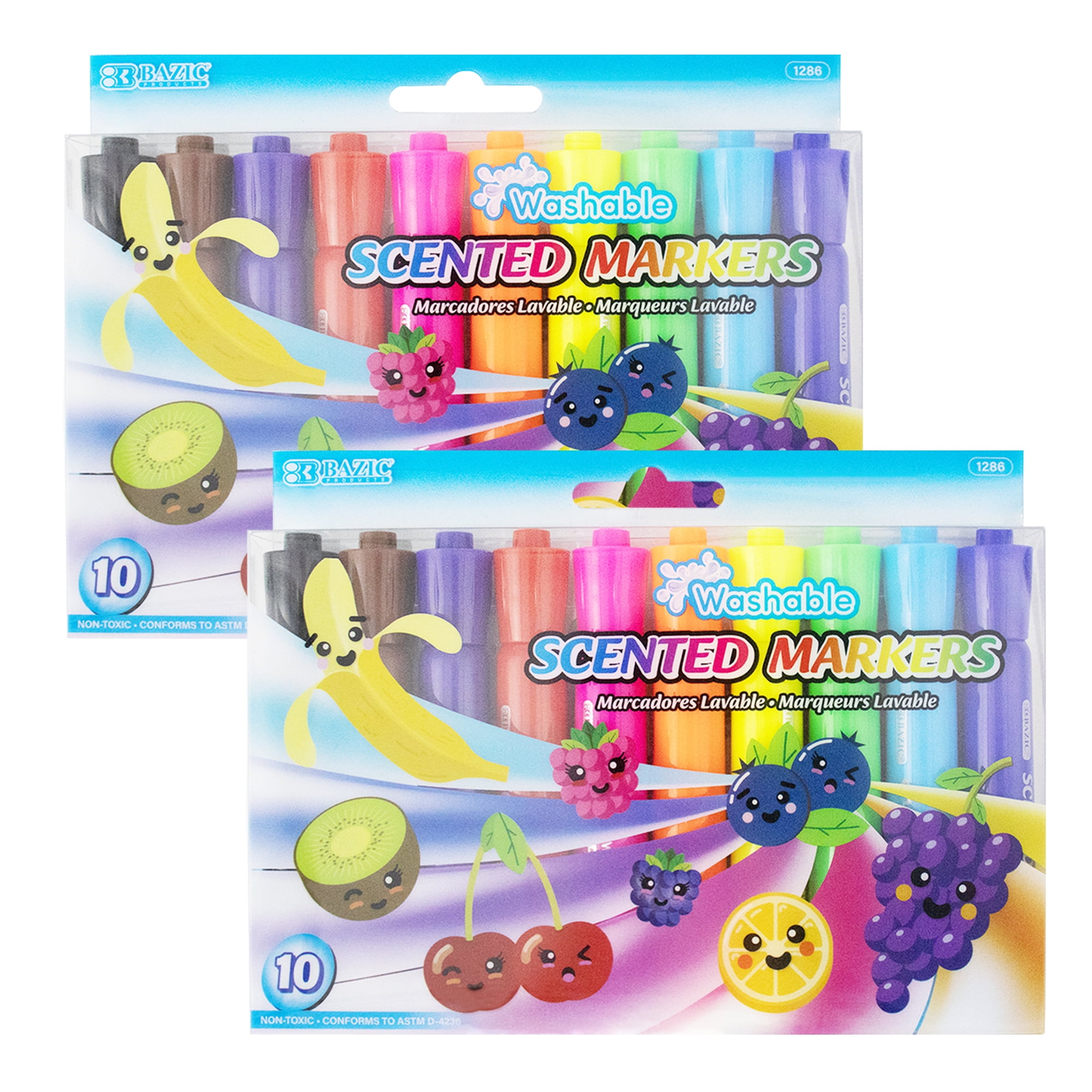 BAZIC Fruit Scented Markers, Washable, 10 Color, Chisel Tip, Kids