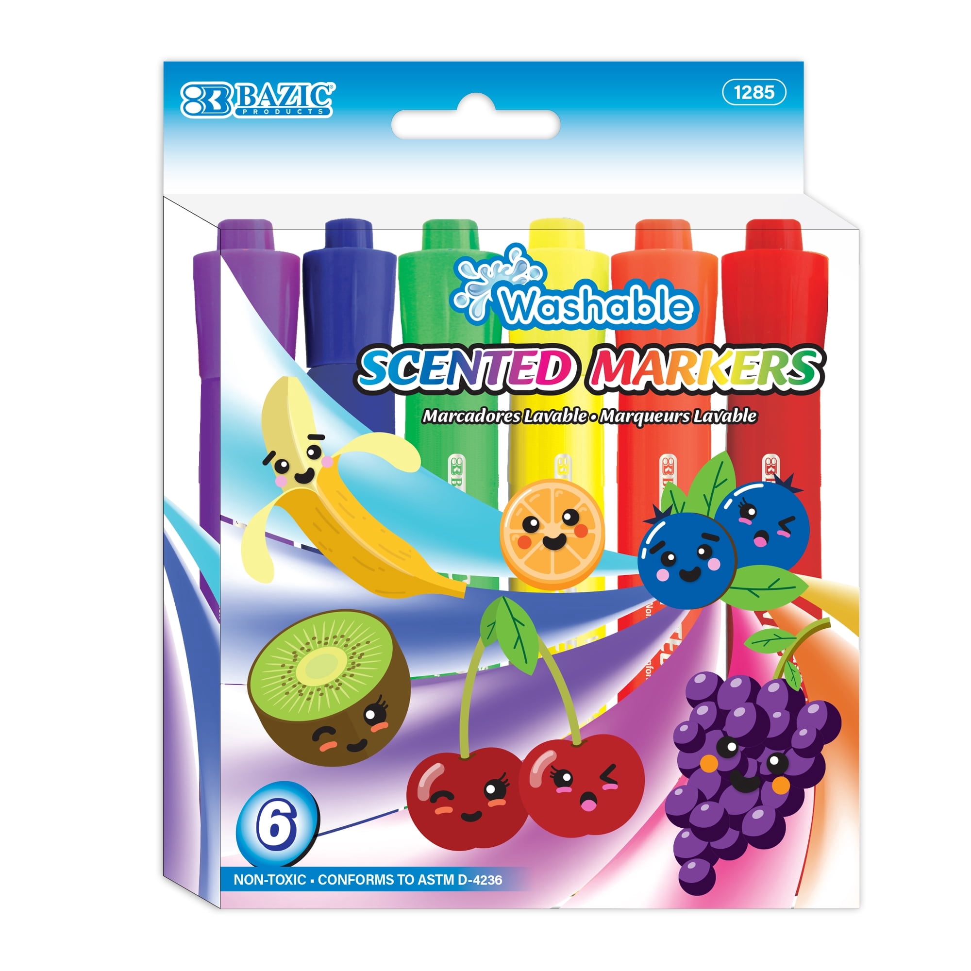 BAZIC Washable Fruit Scented Markers 6 Color Chisel Tip (6/Pack), 24-Packs