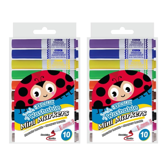BAZIC Washable Markers 10 Color Mini Coloring Marker (10/Pack), 2-Packs