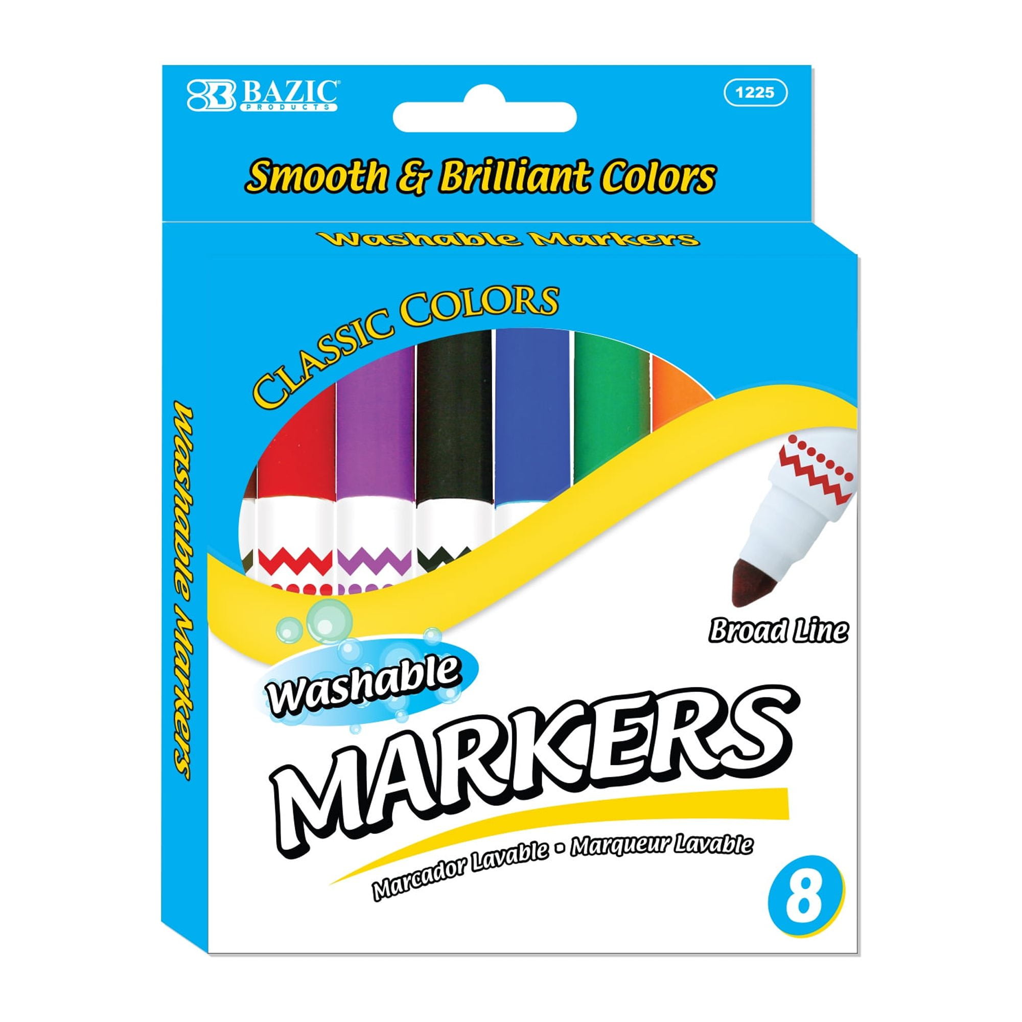 BAZIC Washable Markers 8 Color Jumbo Coloring Marker (8/Pack), 1Pack