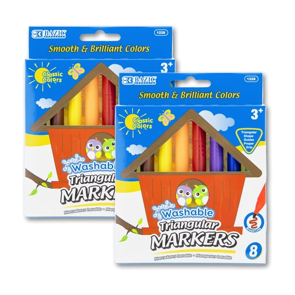 BAZIC Washable Markers 8 Color Triangle Jumbo Coloring Marker (8/Pack), 2-Packs
