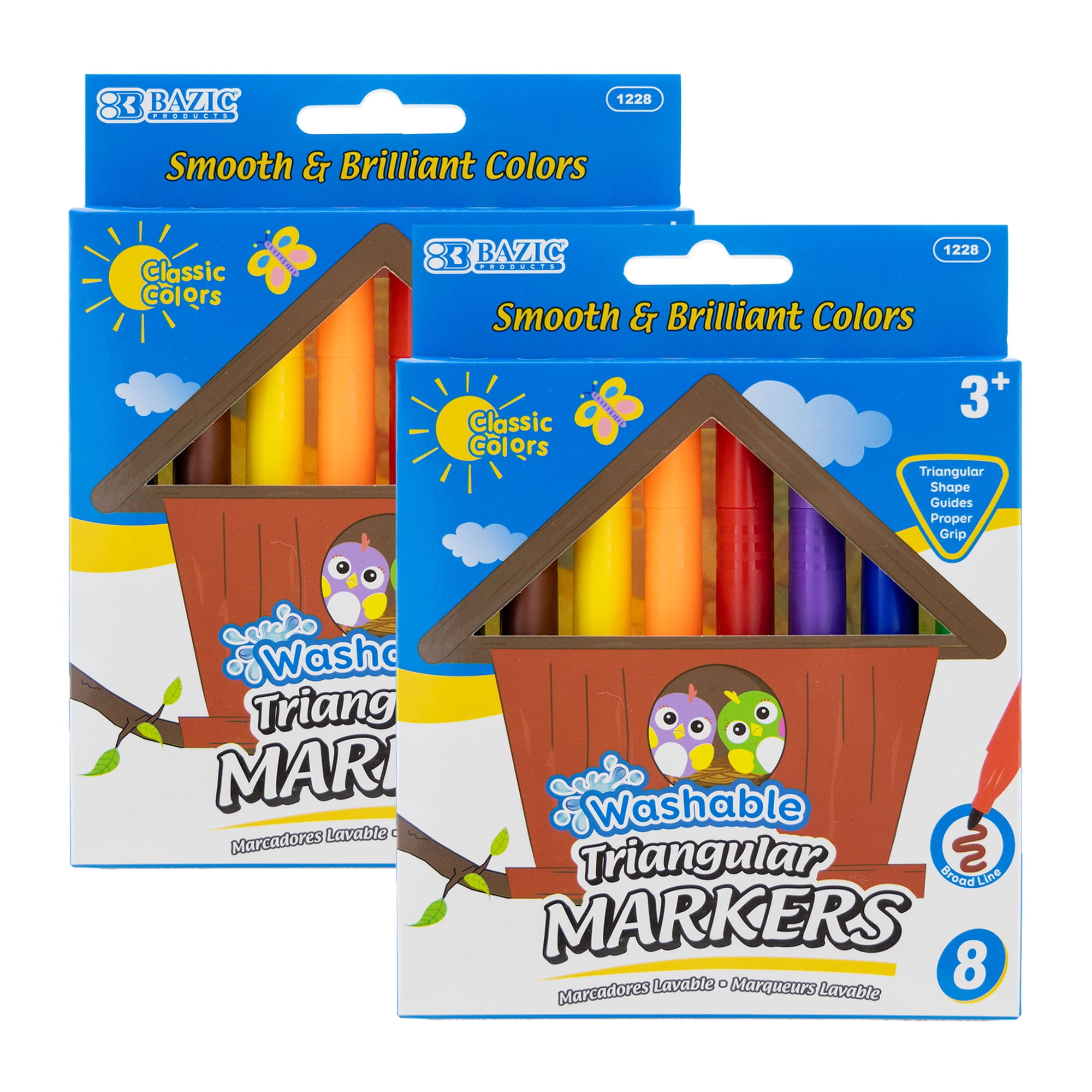 BAZIC Washable Markers 8 Color Triangle Jumbo Coloring Marker (8/Pack