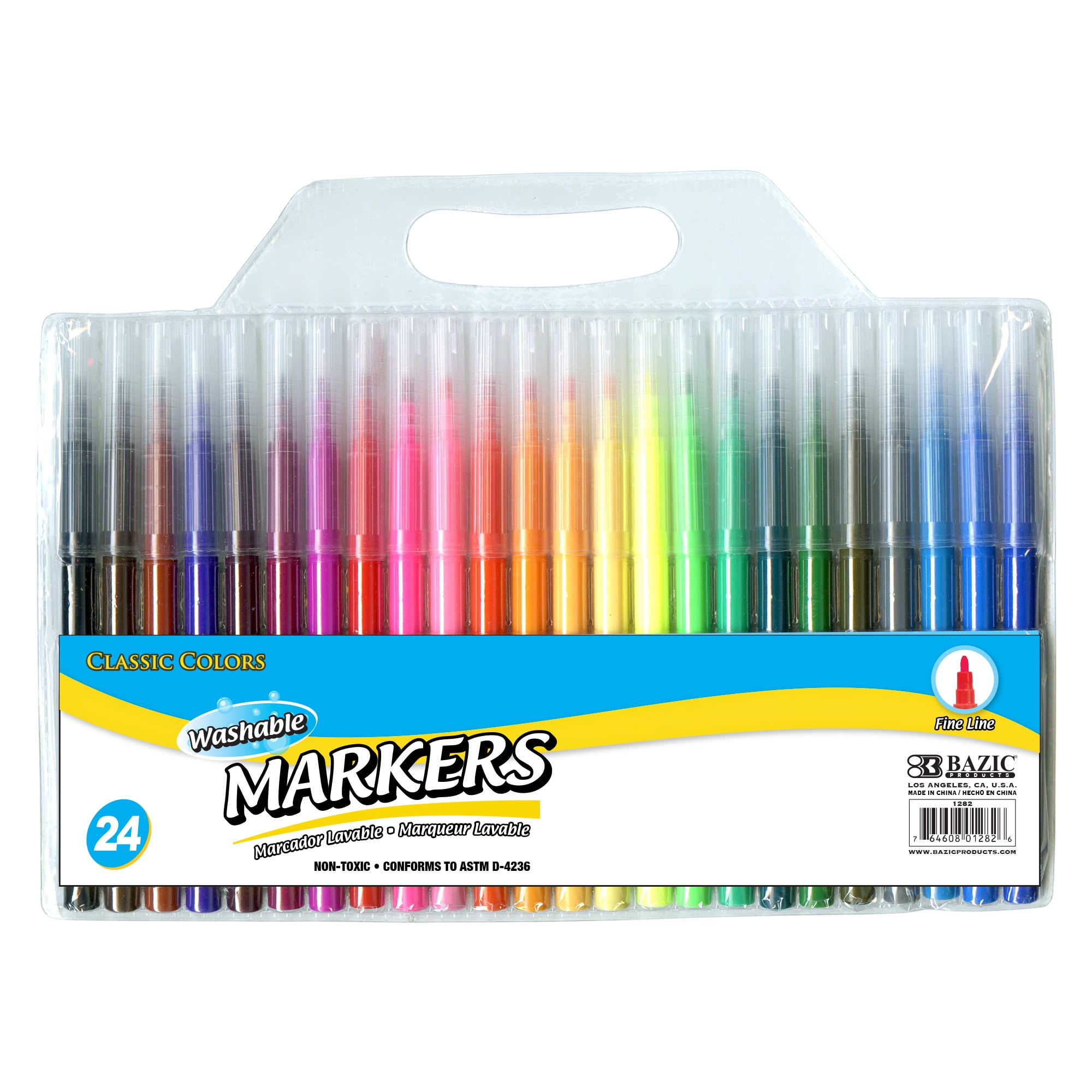 BAZIC Washable Markers Fine Line 24 Color Coloring Marker (24/Pack), 24-Packs