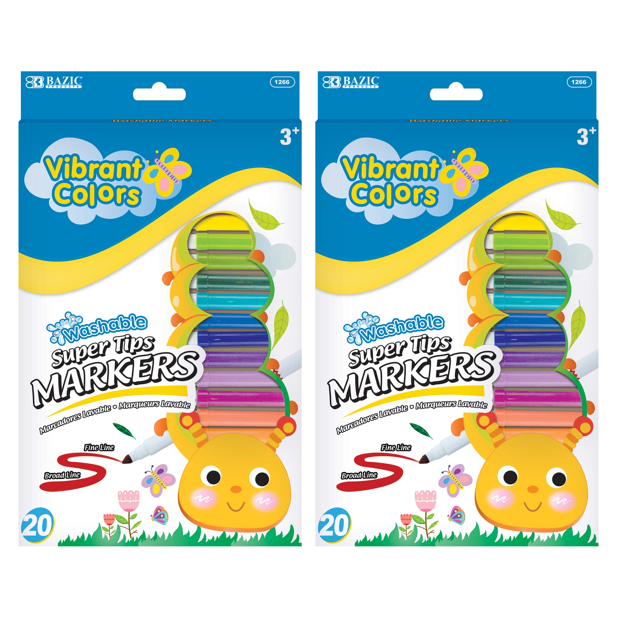 BAZIC Washable Markers Super Tip 20 Color, Fine Line Coloring Marker