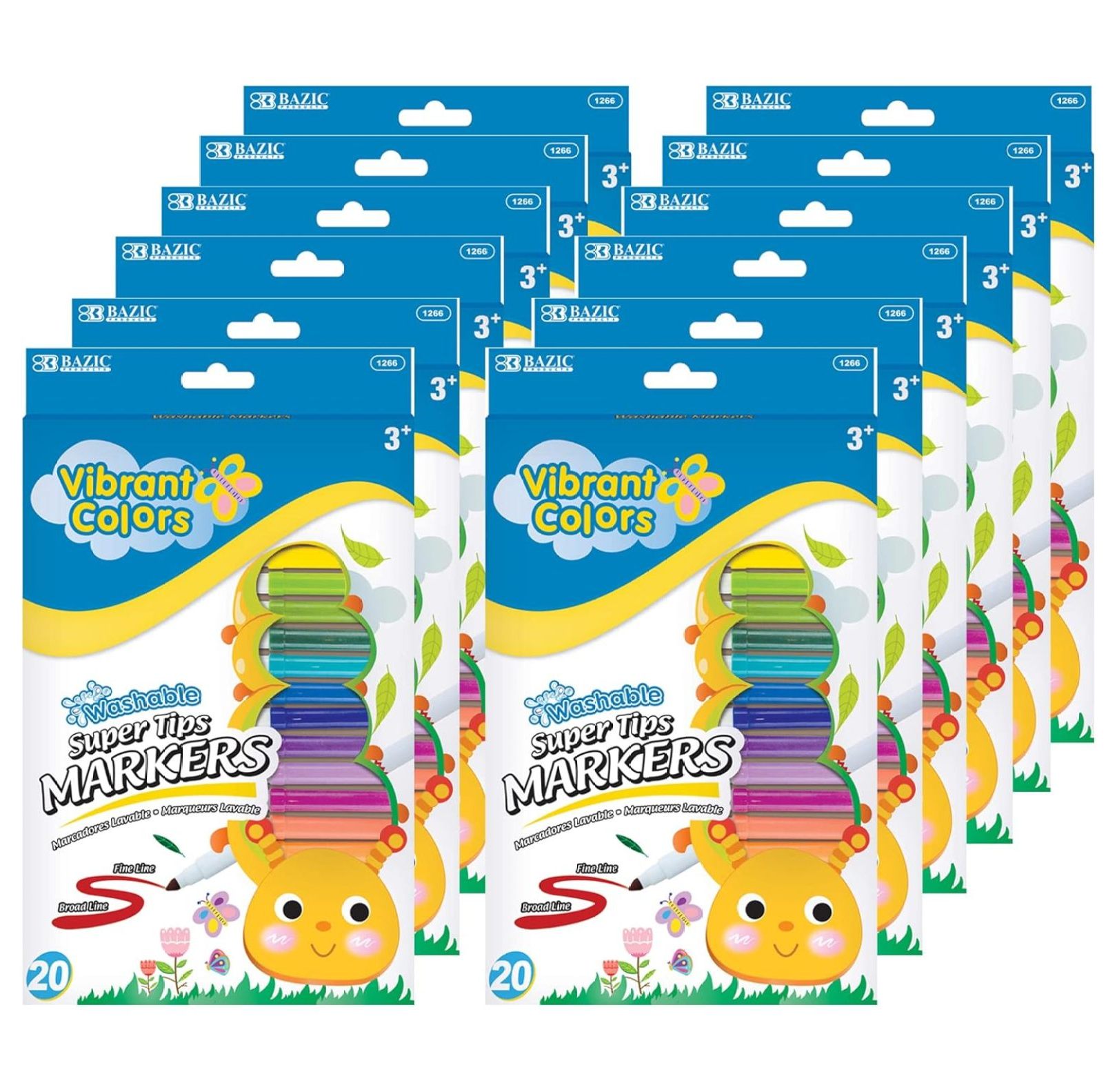 BAZIC Washable Markers Super Tip 20 Color, Fine Line Coloring Marker