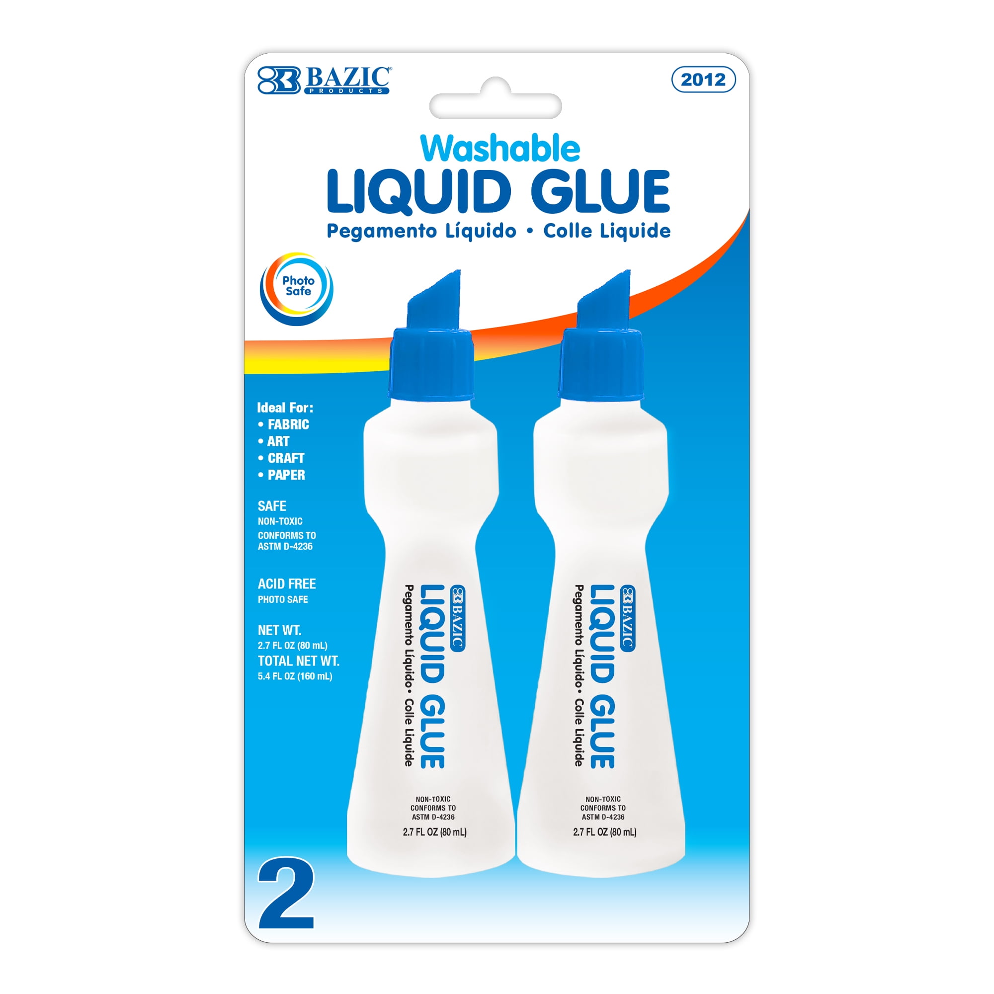 BAZIC Washable Stationery Clear Glue Pen 2.7 Oz. (80 mL), Liquid Clear Glues Adhesive (2/Pack), 72-Packs