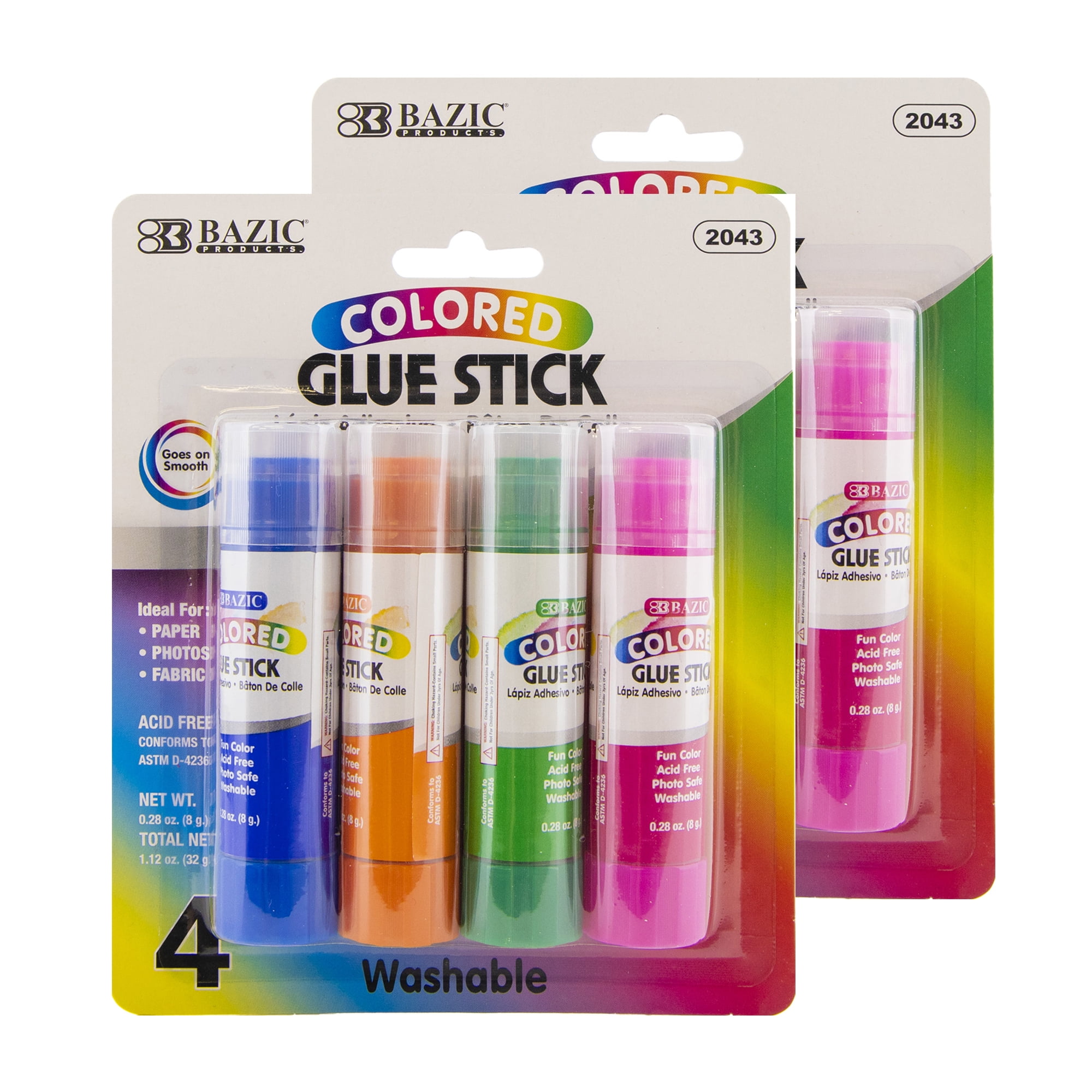 Bazic 0.28 oz (8g) 4 Washable Colored Glue Stick
