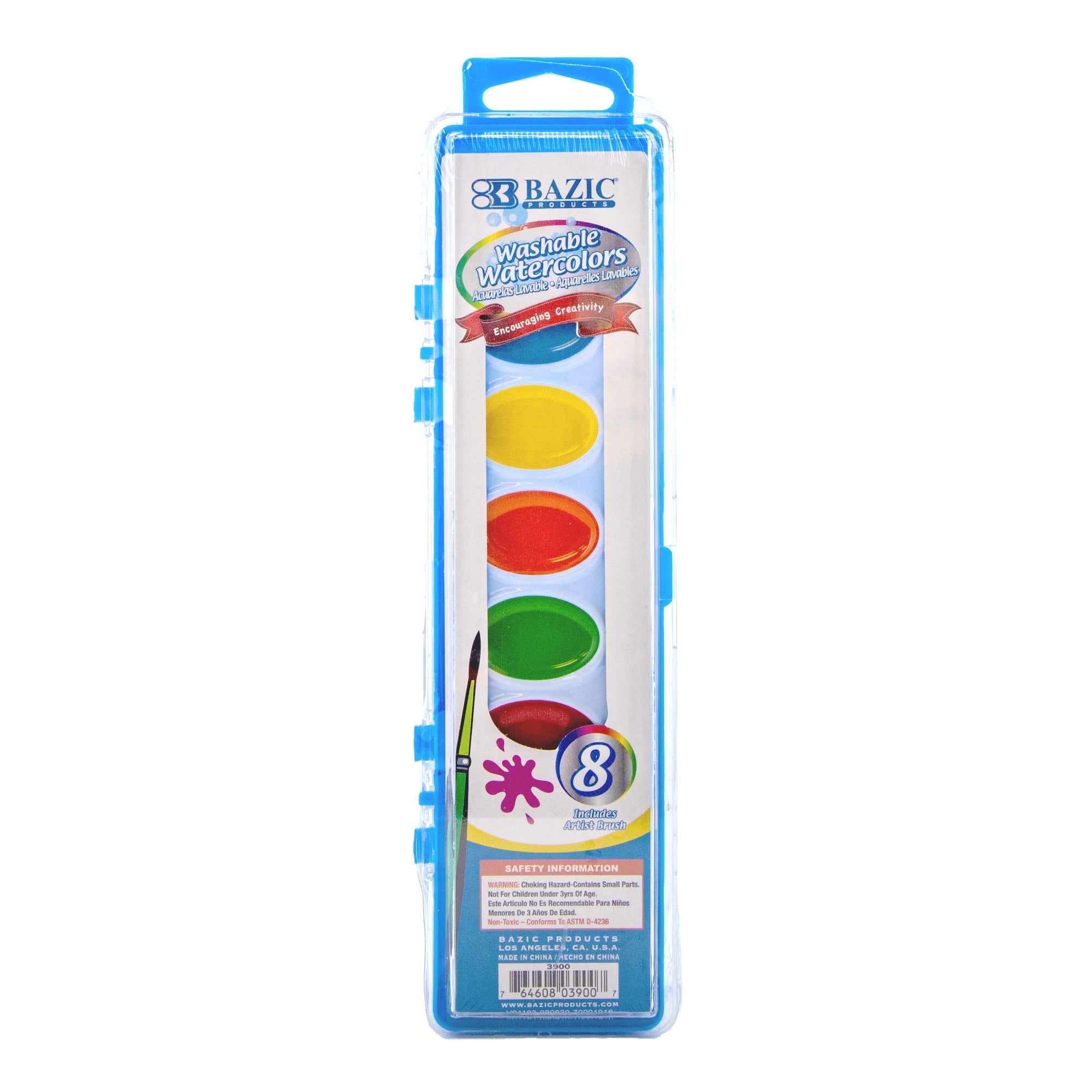 BAZIC Watercolor w/ Brush Semi Moist 8 Color, Non-Toxic Paint Set, 24-Pack