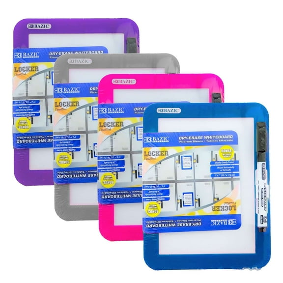 BAZIC White Board 5"x7", Magnet Dry Erase Board Attached to Locker, 1 Dry Erase Marker, 4-Pack
