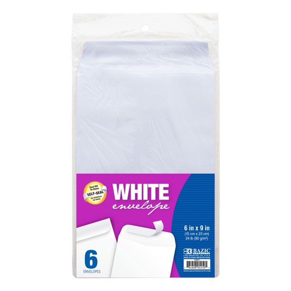 BAZIC White Catalog Mailing Envelope 6" x 9" Self Seal Envelopes, 6-Count